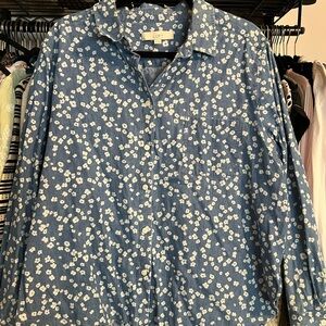 LOFT Denim Blue Shirt with White Floral Design